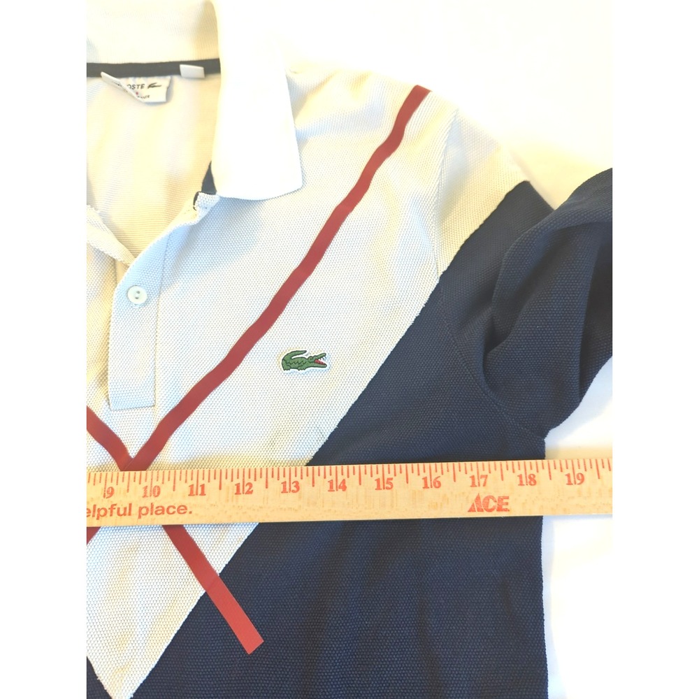 Lacoste Men's Polo Made in France M Lg Sleeve Color Block Navy White Red Stripe - Picture 5 of 10